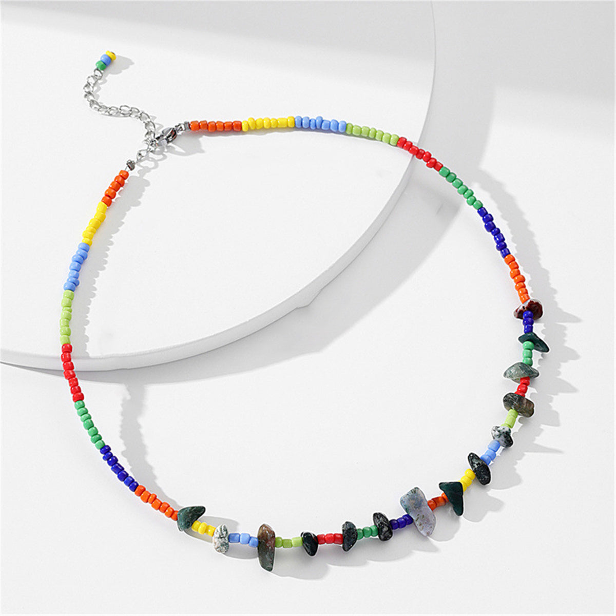 Navy & Orange Howlite Rainbow Bead Necklace