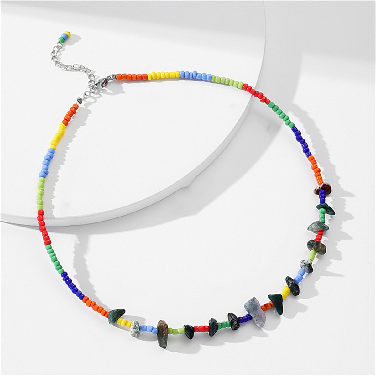 Navy and Orange Howlite Rainbow Bead Necklace, pendant necklace for women, botanical inspired, side view