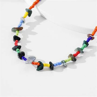 Navy and Orange Howlite Rainbow Bead Necklace, pendant necklace for women, botanical inspired, detail close-up