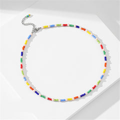 Dark Blue & Orange Howlite Rainbow Bead Necklace