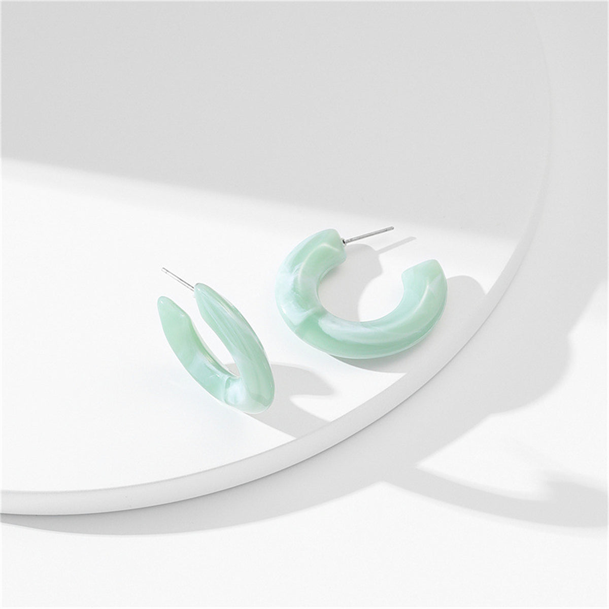 Green Pastel & Silver-Plated Hoop Earrings
