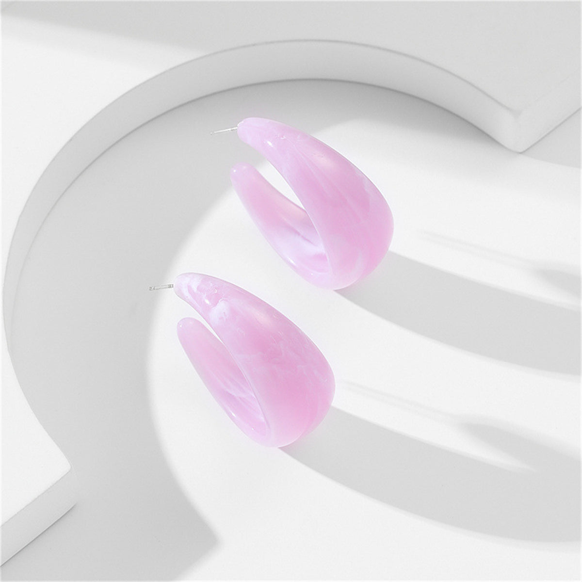 Purple and Silver-Plated Huggie Earrings, silver huggie earrings, elegant gift for her, front view