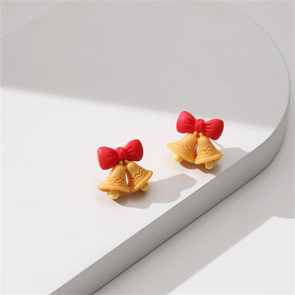Red Resin and Silver-Plated Bow Bell Stud Earrings, silver stud earrings for women, botanical inspired, front view