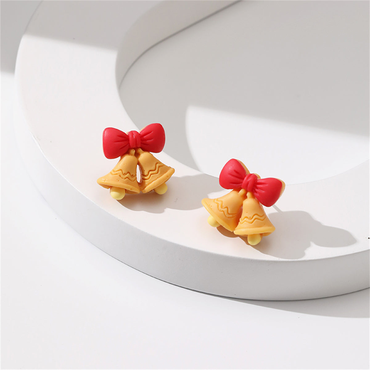 Red Resin and Silver-Plated Bow Bell Stud Earrings, silver stud earrings for women, botanical inspired, styled look