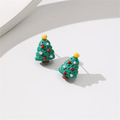 Green Resin and Silver-Plated Christmas Tree Stud Earrings, silver stud earrings for women, detail close-up
