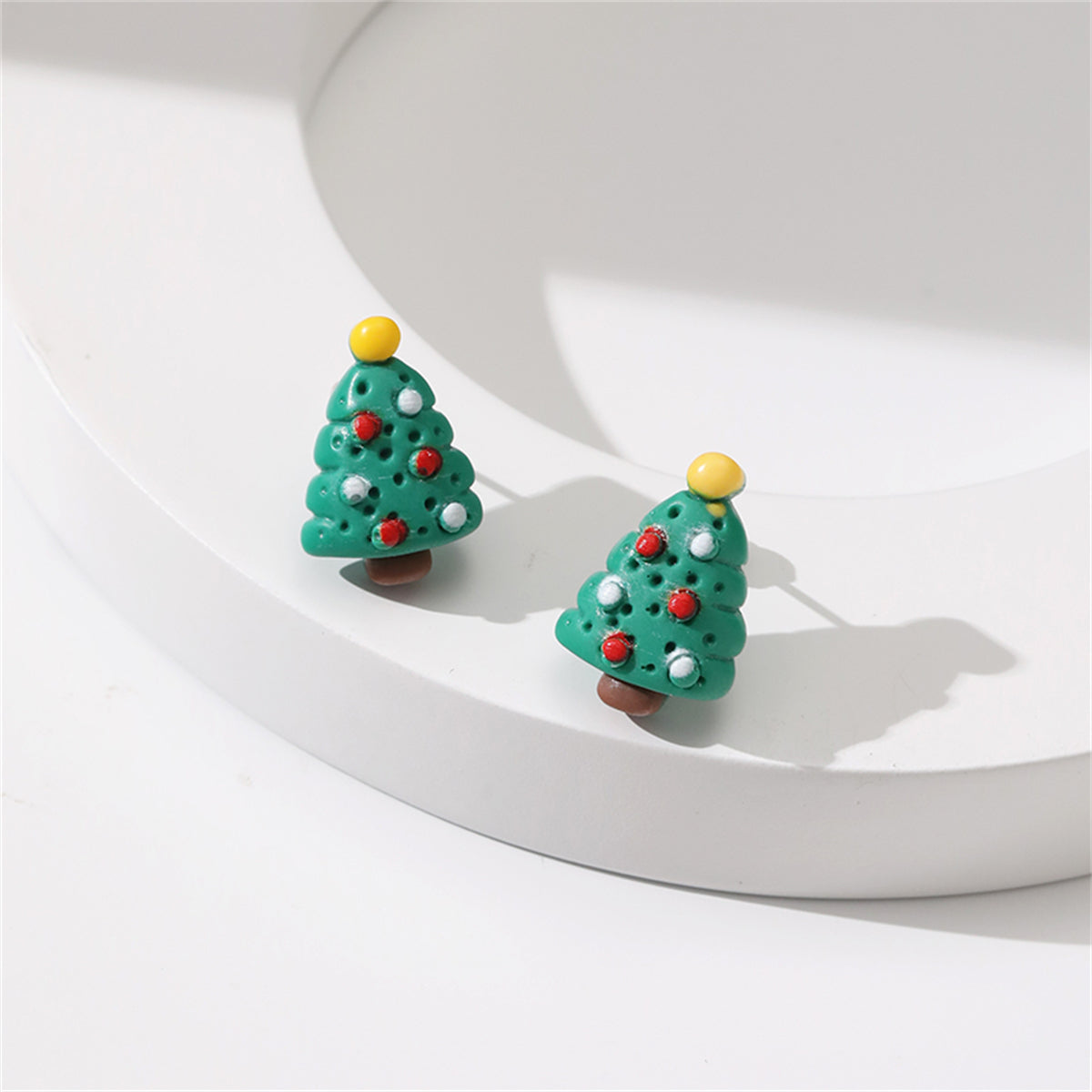 Green Resin and Silver-Plated Christmas Tree Stud Earrings, silver stud earrings for women, lifestyle look