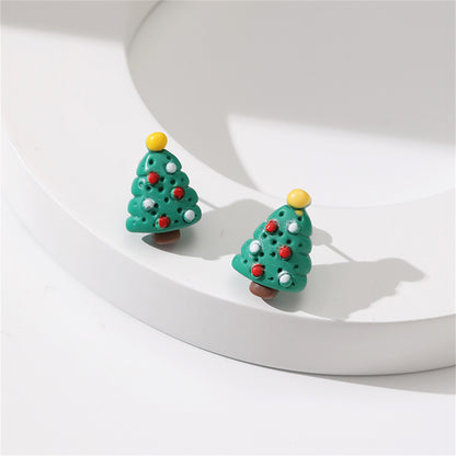 Green Resin and Silver-Plated Christmas Tree Stud Earrings, silver stud earrings for women, lifestyle look