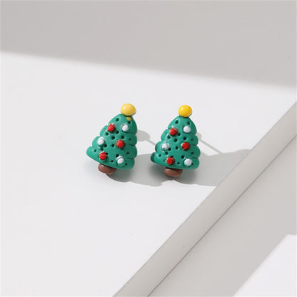 Green Resin and Silver-Plated Christmas Tree Stud Earrings, silver stud earrings for women, styled look