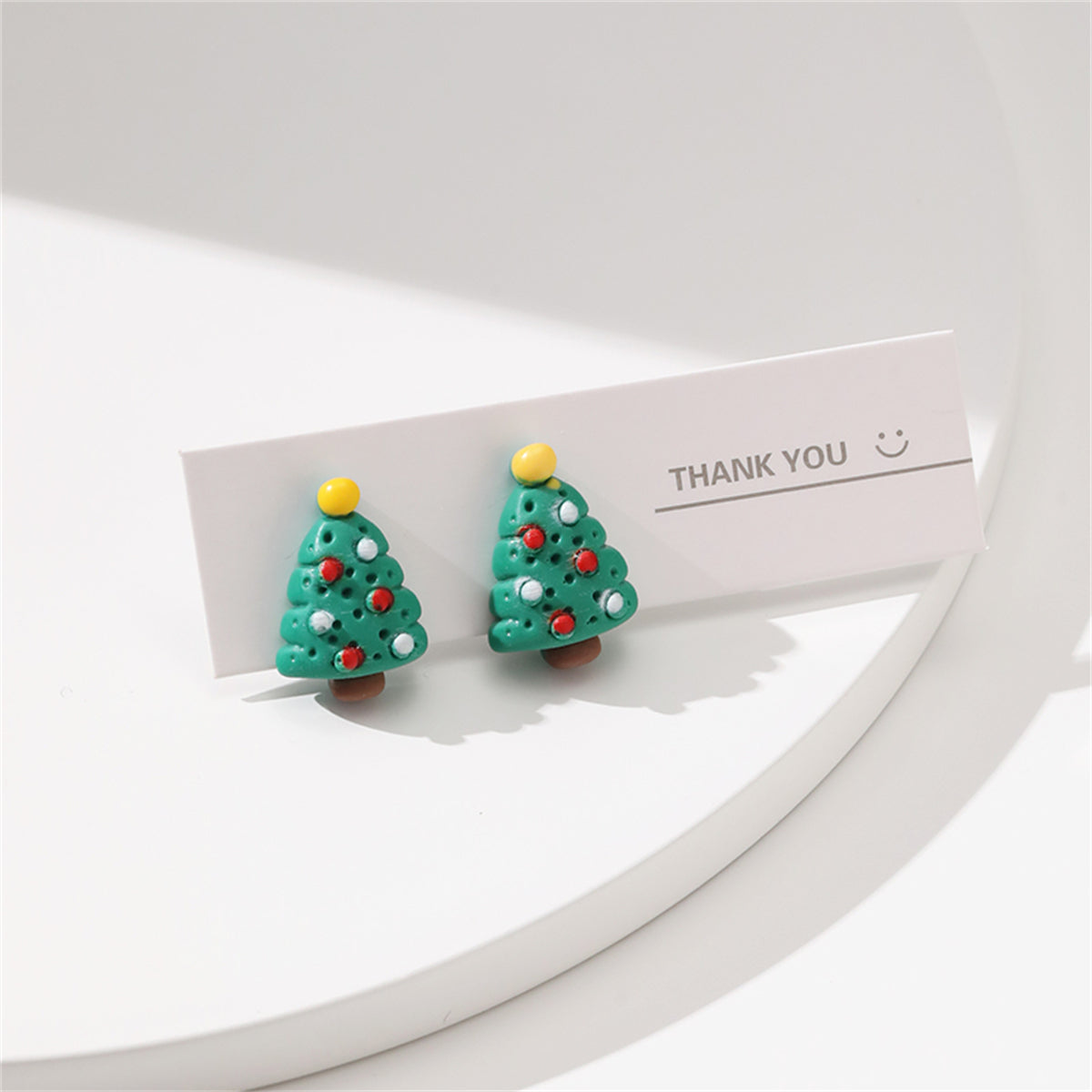 Green Resin and Silver-Plated Christmas Tree Stud Earrings, silver stud earrings for women, side view
