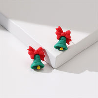 Green & Red Resin Silver-Plated Bow Bell Stud Earrings