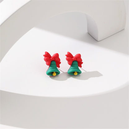 Green and Red Resin Silver-Plated Bow Bell Stud Earrings, silver stud earrings for women, lifestyle look