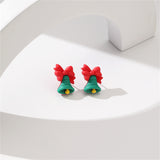 Green & Red Resin Silver-Plated Bow Bell Stud Earrings