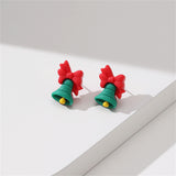 Green & Red Resin Silver-Plated Bow Bell Stud Earrings