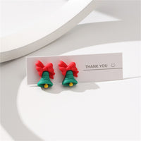 Green & Red Resin Silver-Plated Bow Bell Stud Earrings