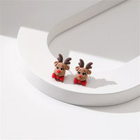 Green & Red Resin Silver-Plated Reindeer Bow Stud Earrings