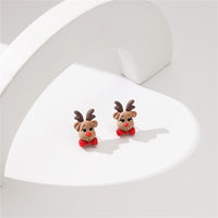Green & Red Resin Silver-Plated Reindeer Bow Stud Earrings