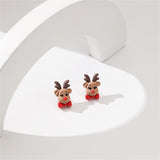 Green & Red Resin Silver-Plated Reindeer Bow Stud Earrings