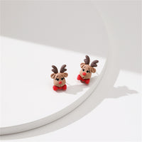 Green & Red Resin Silver-Plated Reindeer Bow Stud Earrings