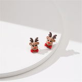 Green & Red Resin Silver-Plated Reindeer Bow Stud Earrings