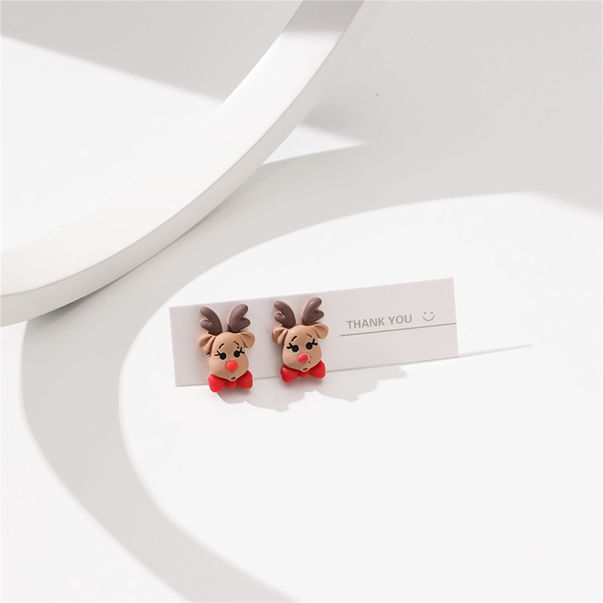 Green and Red Resin Silver-Plated Reindeer Bow Stud Earrings, silver stud earrings for women, elegant gift for her, side view
