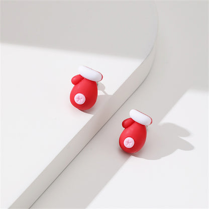 Red and White Resin Silver-Plated Gloves Stud Earrings, silver stud earrings for women, botanical inspired, front view