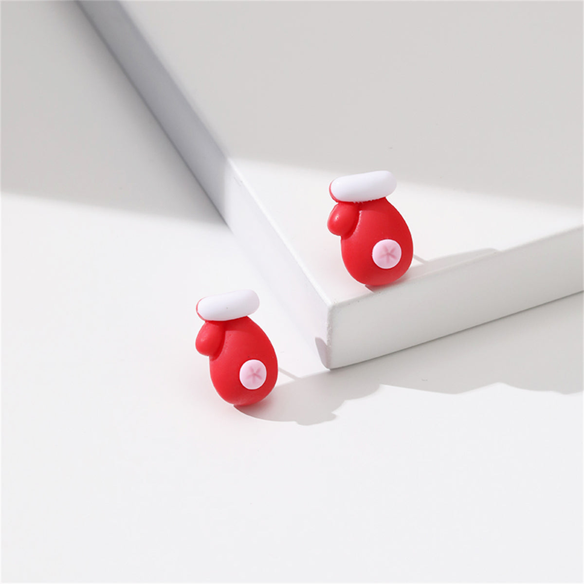 Red and White Resin Silver-Plated Gloves Stud Earrings, silver stud earrings for women, botanical inspired, lifestyle look