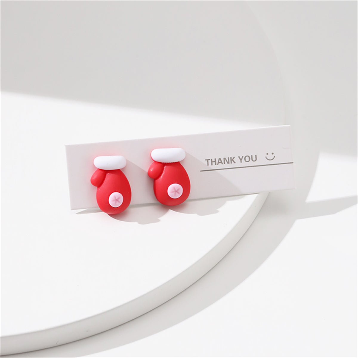 Red and White Resin Silver-Plated Gloves Stud Earrings, silver stud earrings for women, botanical inspired, side view
