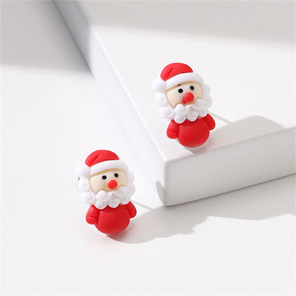Red and White Resin Silver-Plated Santa Stud Earrings, silver stud earrings for women, vintage-inspired design, side view