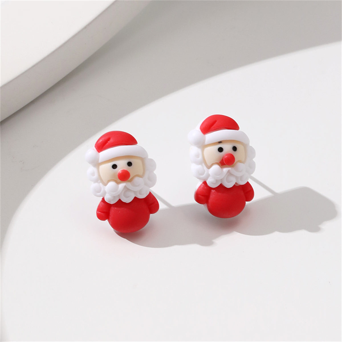 Red & White Resin Silver-Plated Santa Stud Earrings