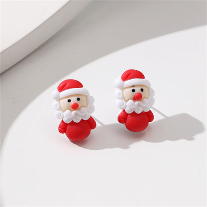 Red and White Resin Silver-Plated Santa Stud Earrings, silver stud earrings for women, lifestyle look