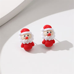 Red & White Resin Silver-Plated Santa Stud Earrings