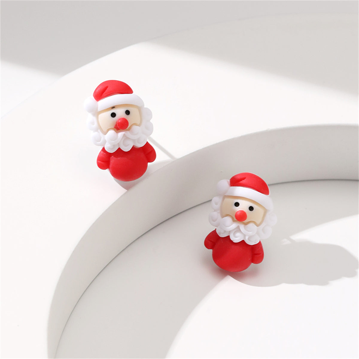 Red & White Resin Silver-Plated Santa Stud Earrings