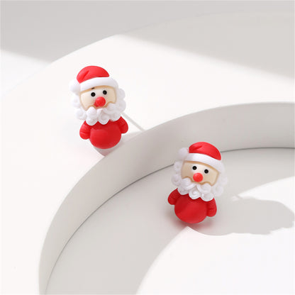 Red and White Resin Silver-Plated Santa Stud Earrings, silver stud earrings for women, vintage-inspired design, styled look
