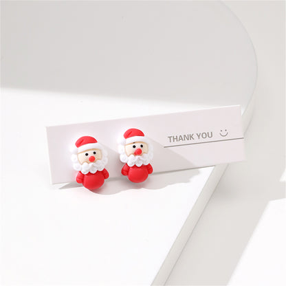 Red and White Resin Silver-Plated Santa Stud Earrings, silver stud earrings for women, vintage-inspired design, front view