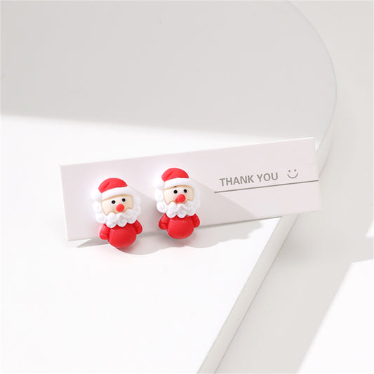 Red and White Resin Silver-Plated Santa Stud Earrings, silver stud earrings for women, vintage-inspired design, front view