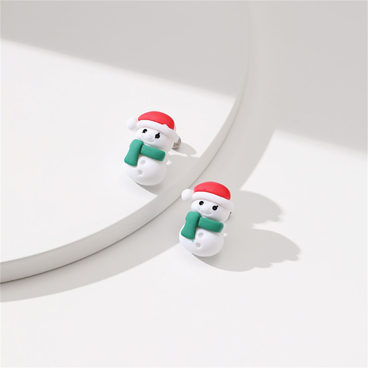 Red and Green Resin Silver-Plated Snowman Stud Earrings, silver stud earrings for women, lifestyle look