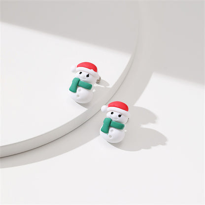 Red and Green Resin Silver-Plated Snowman Stud Earrings, silver stud earrings for women, lifestyle look