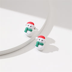 Red & Green Resin Silver-Plated Snowman Stud Earrings