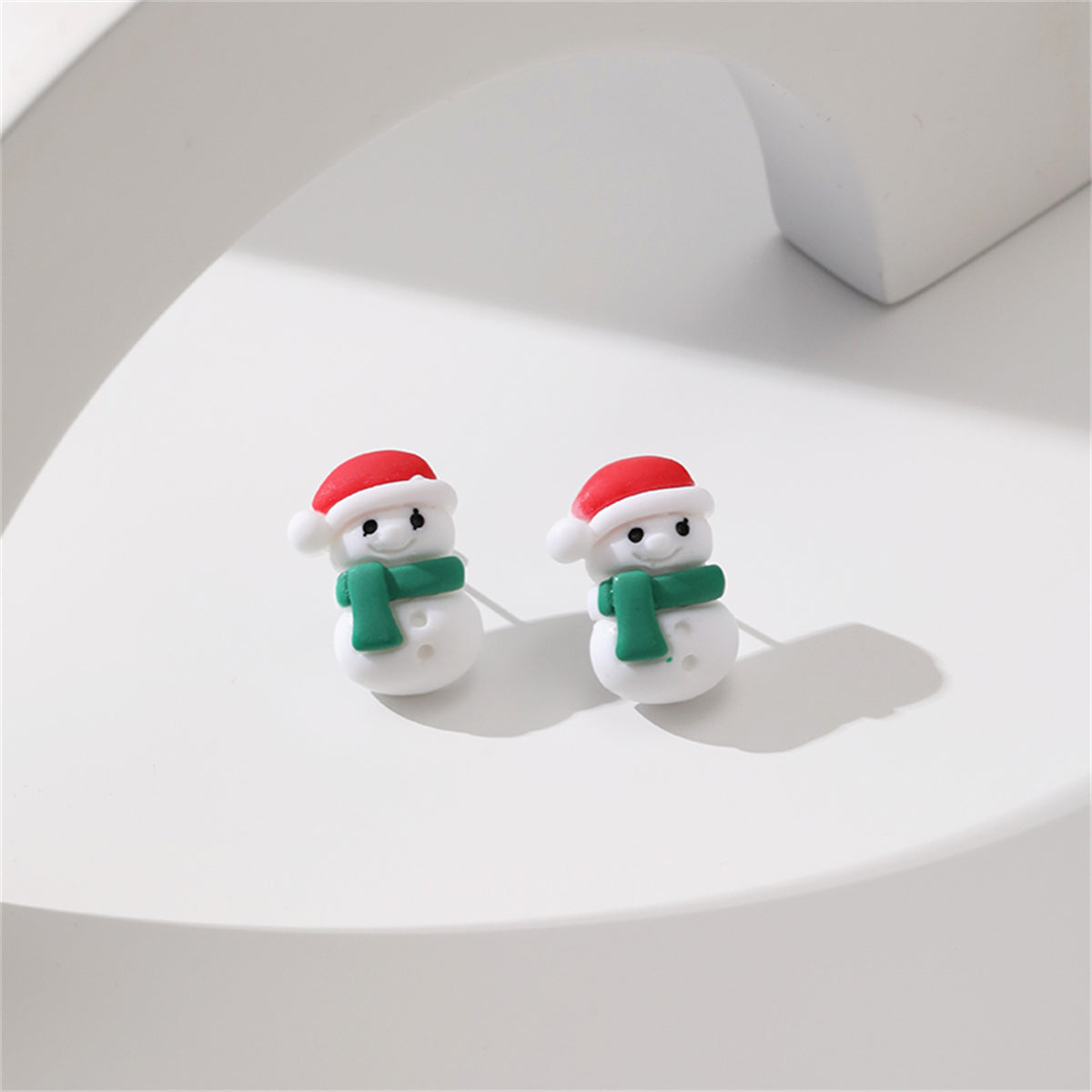 Red & Green Resin Silver-Plated Snowman Stud Earrings