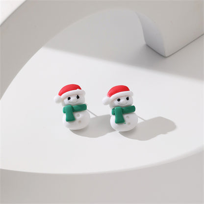 Red and Green Resin Silver-Plated Snowman Stud Earrings, silver stud earrings for women, styled look