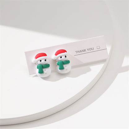 Red and Green Resin Silver-Plated Snowman Stud Earrings, silver stud earrings for women, dainty minimalist design, side view