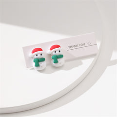 Red & Green Resin Silver-Plated Snowman Stud Earrings