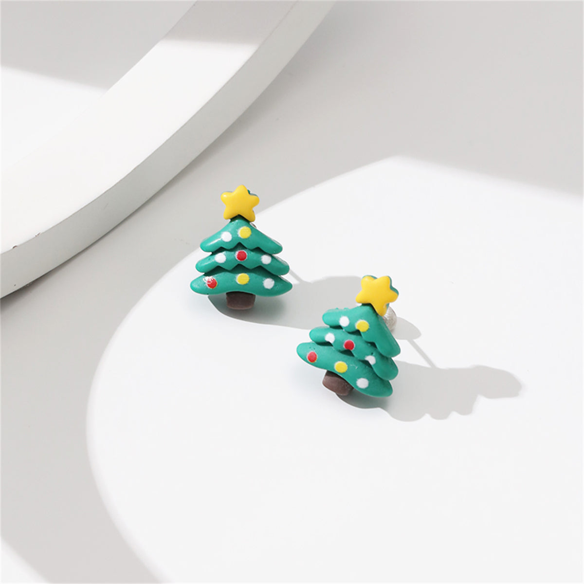 Yellow and Green Festive Tree Stud Earrings, stud earrings for women, elegant gift for her, front view