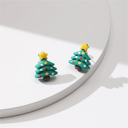 Yellow and Green Festive Tree Stud Earrings, stud earrings for women, elegant gift for her, detail close-up