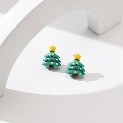 Yellow and Green Festive Tree Stud Earrings, stud earrings for women, elegant gift for her, lifestyle look