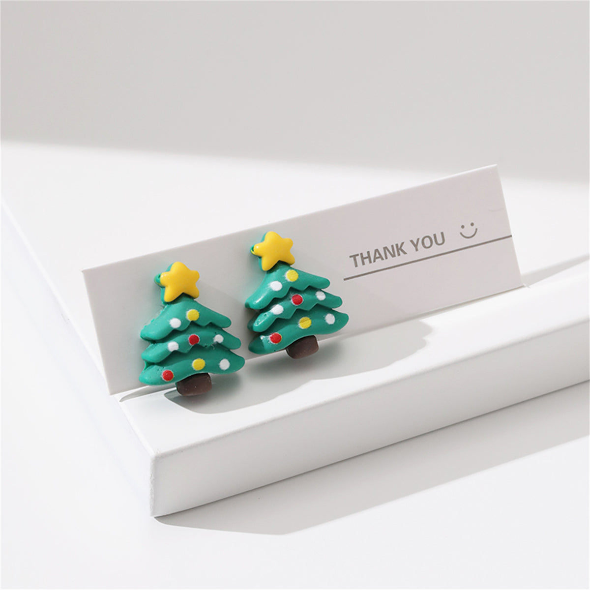 Yellow and Green Festive Tree Stud Earrings, stud earrings for women, elegant gift for her, side view