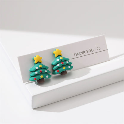 Yellow and Green Festive Tree Stud Earrings, stud earrings for women, elegant gift for her, side view