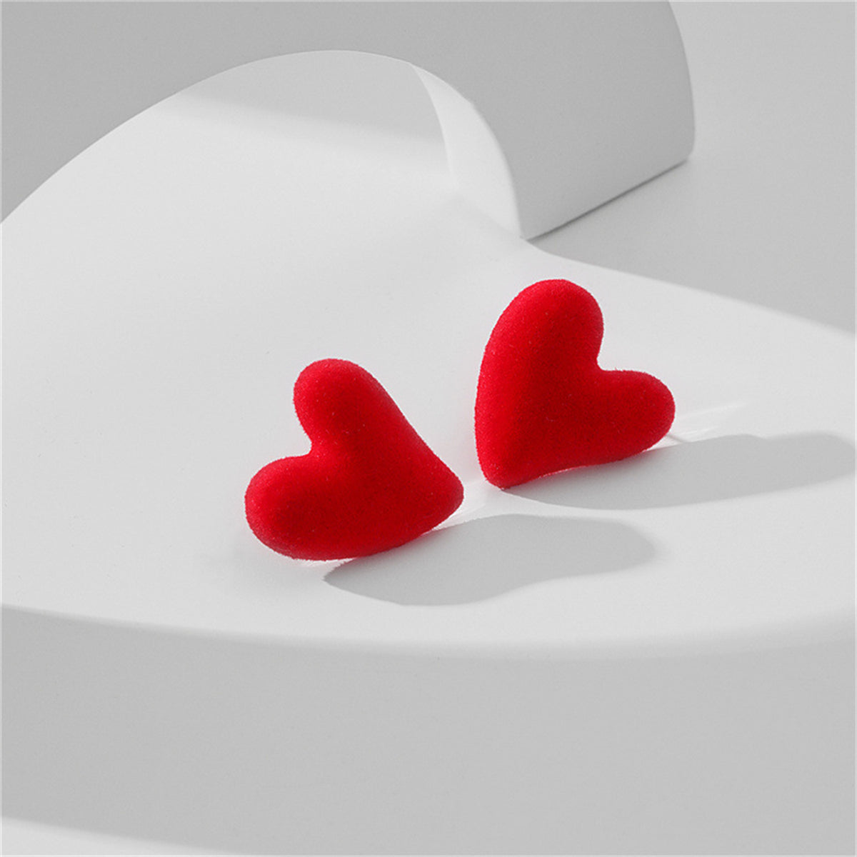 Red Nylon and Silver-Plated Irregular Heart Stud Earrings, silver stud earrings for women, botanical inspired, front view
