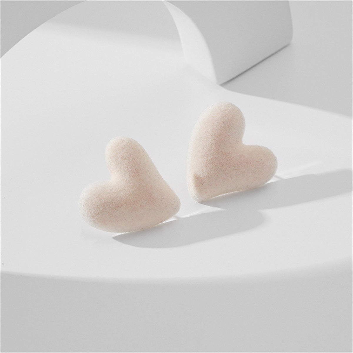 Beige Flocking & Silver-Plated Irregular Heart Stud Earrings