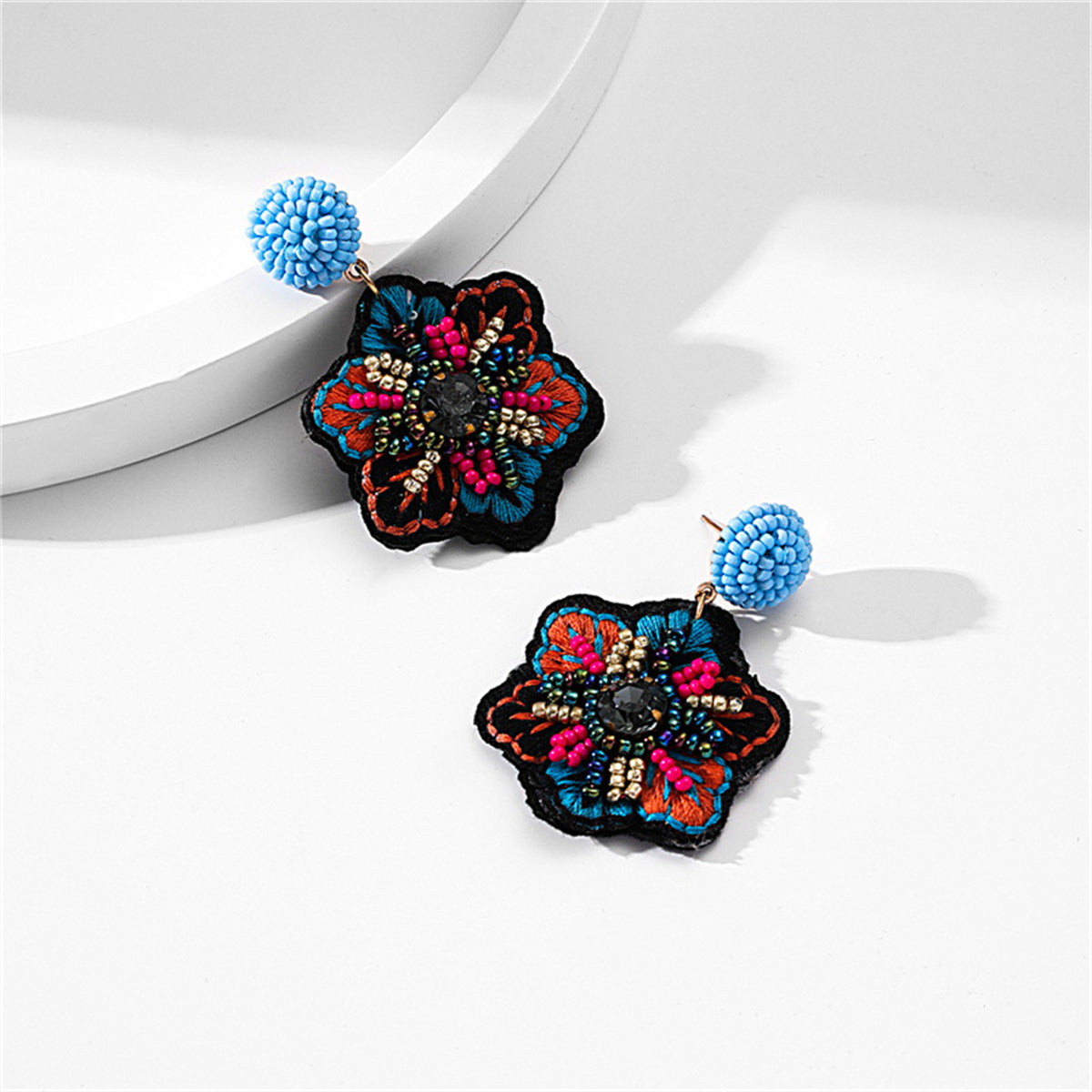 Blue Howlite and Polyster 18K Gold-Plated Snowflake Drop Earrings, gold drop earrings for women, front view